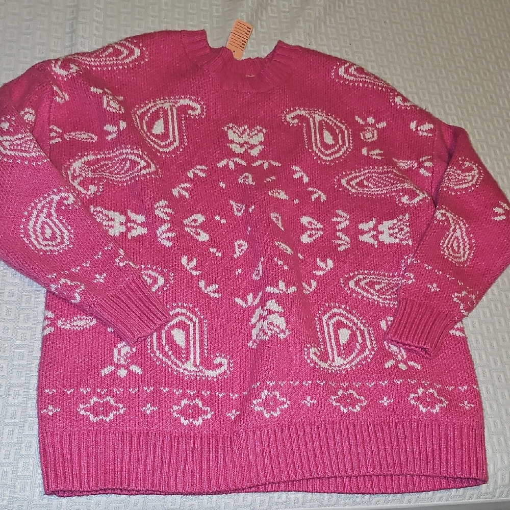 American Eagle Outfitters Bandana Oversized Pink Paisley Sweater Xs Women NEW